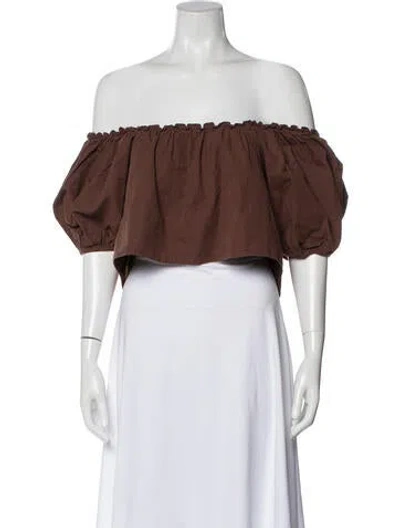 Pre-owned Posse Off-the-shoulder Short Sleeve Crop Top In Brown