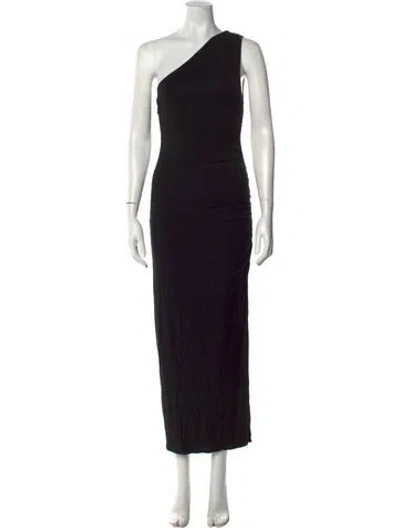 Pre-owned Posse One-shoulder Long Dress In Black