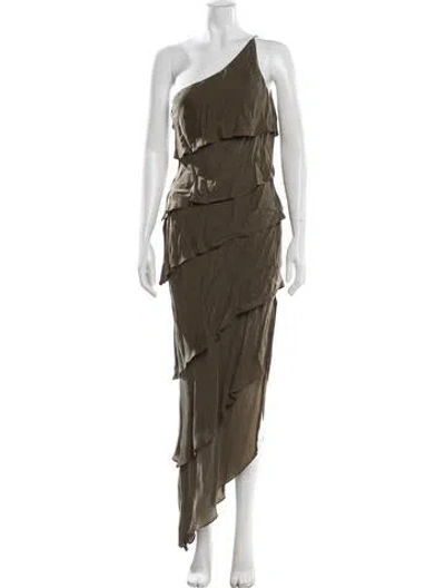 Pre-owned Posse One-shoulder Long Dress In Green