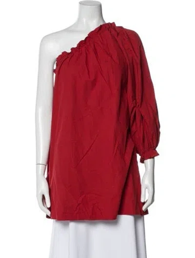 Pre-owned Posse One-shoulder Three-quarter Sleeve Top In Red