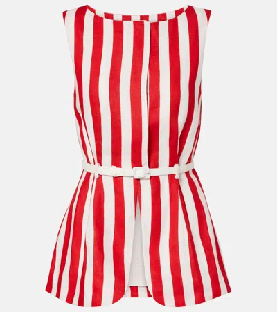 Posse Pamela Belted Striped Linen Vest In Red