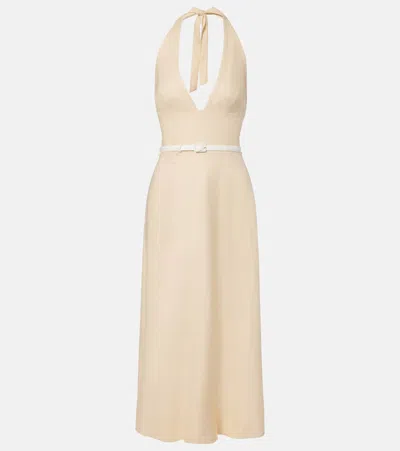 Posse Pamela Halterneck Linen Midi Dress In Neutral