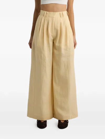 Posse Parker Pleated Linen Wide-leg Pants In White