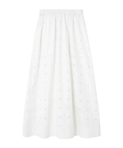 Posse Peggy Broderie Anglaise Cotton-poplin Midi Skirt In White