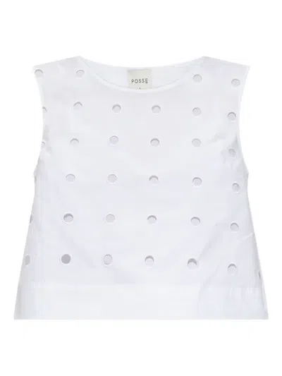 Posse Peggy Eyelet Sleeveless Top In White