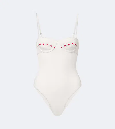 Posse Pia Embroidered Swimsuit In White
