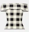 Posse Pippa Checked Off-shoulder Top In White