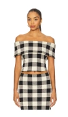 Posse Pippa Checked Off-shoulder Top In Black
