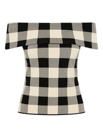 Posse Pippa Checked Off-shoulder Top In Black
