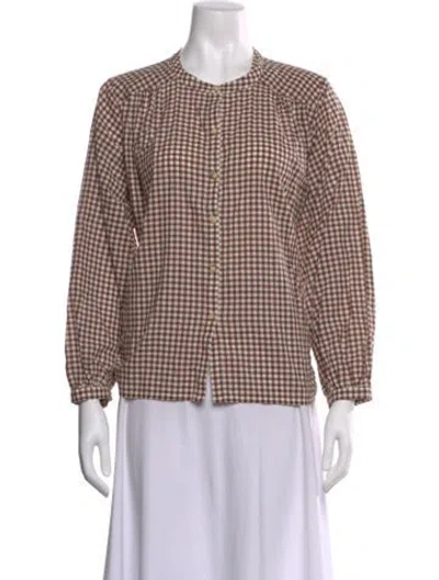 Pre-owned Posse Plaid Print Crew Neck Blouse In Multi