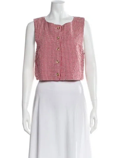 Pre-owned Posse Plaid Print Crew Neck Crop Top In Pink