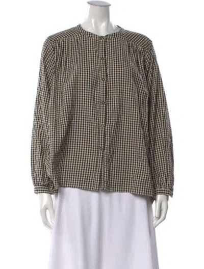 Pre-owned Posse Plaid Print Crew Neck Top In Brown