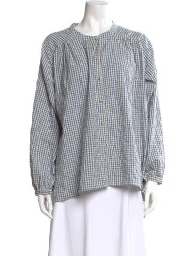 Pre-owned Posse Plaid Print Long Sleeve Blouse In Blue