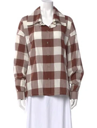 Pre-owned Posse Plaid Print Long Sleeve Button-up Top In Multi