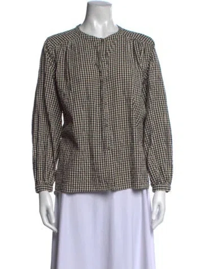 Pre-owned Posse Plaid Print Long Sleeve Top In Brown