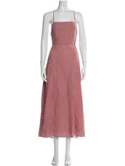 Pre-owned Posse Plaid Print Midi Length Dress In Red