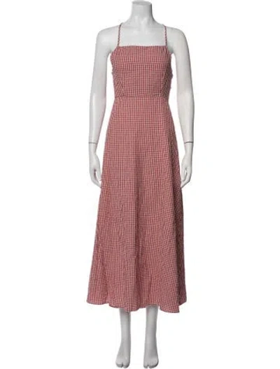Pre-owned Posse Plaid Print Midi Length Dress In Red