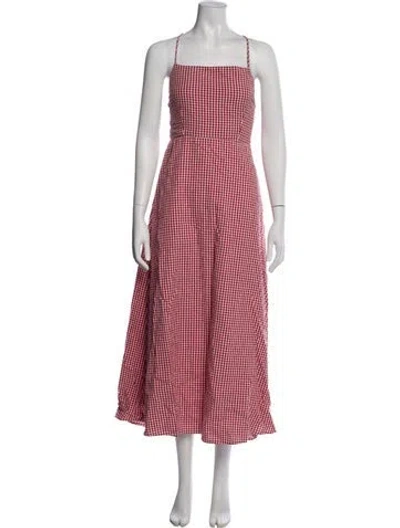 Pre-owned Posse Plaid Print Midi Length Dress W/ Tags In Pink