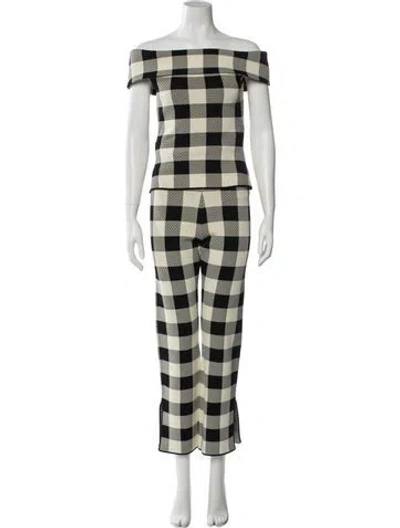Pre-owned Posse Plaid Print Pant Set In Neutral