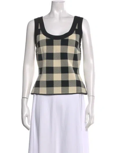 Pre-owned Posse Plaid Print Scoop Neck Top W/ Tags In White