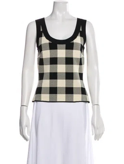 Pre-owned Posse Plaid Print Scoop Neck Top W/ Tags In White