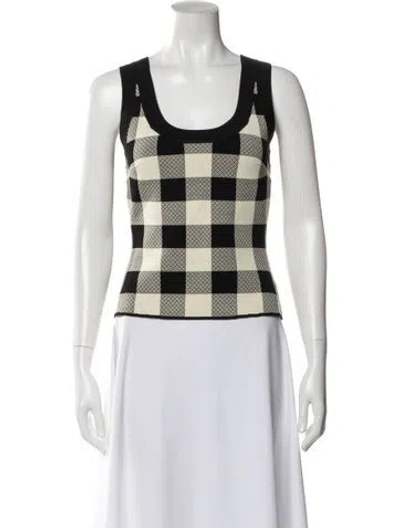 Pre-owned Posse Plaid Print Scoop Neck Top W/ Tags In White