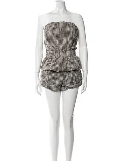 Pre-owned Posse Plaid Print Short Set In Black