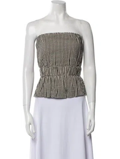 Pre-owned Posse Plaid Print Strapless Crop Top In Black