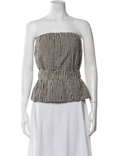 Pre-owned Posse Plaid Print Strapless Crop Top In Blue/white
