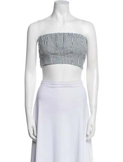 Pre-owned Posse Plaid Print Strapless Crop Top In Neutral