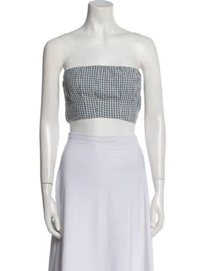 Pre-owned Posse Plaid Print Strapless Crop Top In Neutral