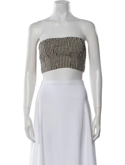 Pre-owned Posse Plaid Print Strapless Crop Top W/ Tags In White