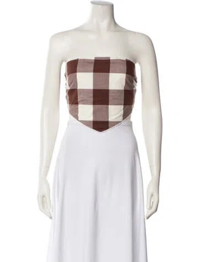 Pre-owned Posse Plaid Print Strapless Crop Top W/ Tags In White