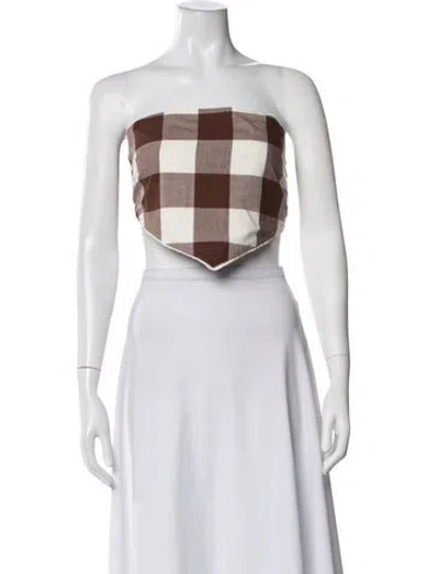 Pre-owned Posse Plaid Print Strapless Crop Top In White