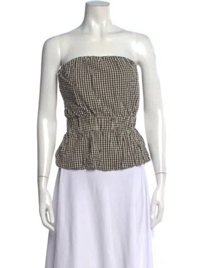 Pre-owned Posse Plaid Print Strapless Top In Neutral