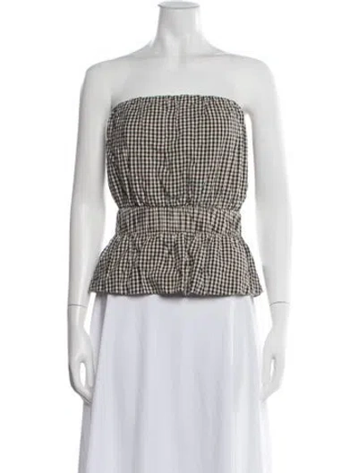Pre-owned Posse Plaid Print Strapless Top W/ Tags In Black