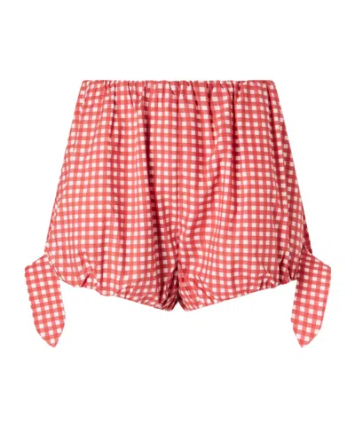 Posse Rosie Tie-detailed Checked Cotton-poplin Shorts In Red