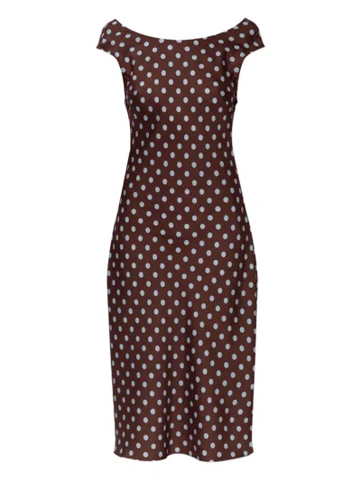 Posse Polka Dot Midi Dress In Brown