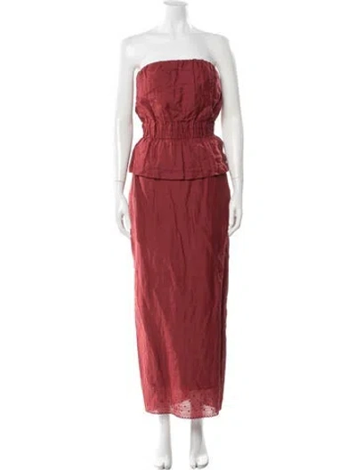 Pre-owned Posse Polka Dot Print Embroidered Accent Skirt Set In Red