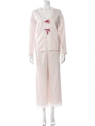 Pre-owned Posse Polka Dot Print Lace Trim Embellishment Pant Set W/ Tags In Red