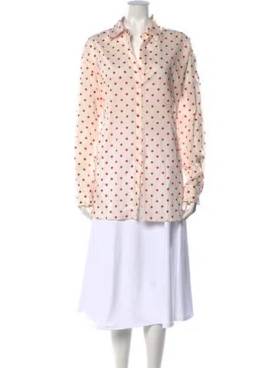 Pre-owned Posse Polka Dot Print Long Sleeve Button-up Top In Neutrals