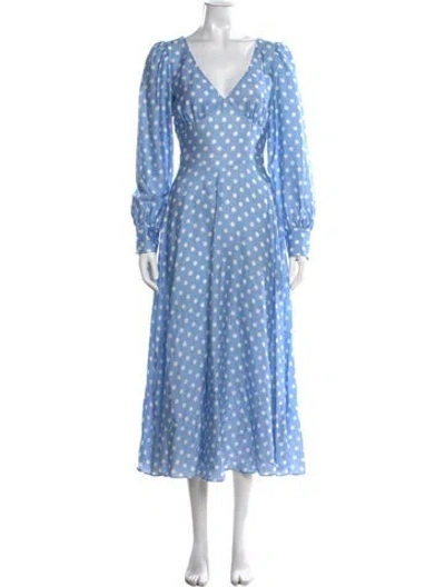 Pre-owned Posse Polka Dot Print Midi Length Dress In Blue