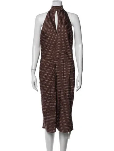 Pre-owned Posse Polka Dot Print Midi Length Dress W/ Tags In Brown