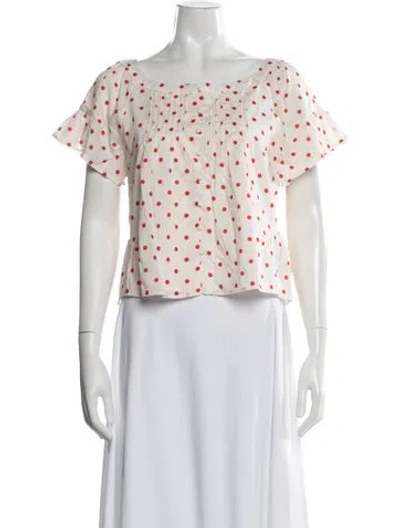 Pre-owned Posse Polka Dot Print Scoop Neck Blouse In Neutral