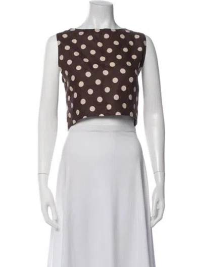 Pre-owned Posse Polka Dot Print Square Neckline Crop Top In Brown