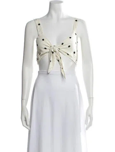 Pre-owned Posse Polka Dot Print V-neck Crop Top In White