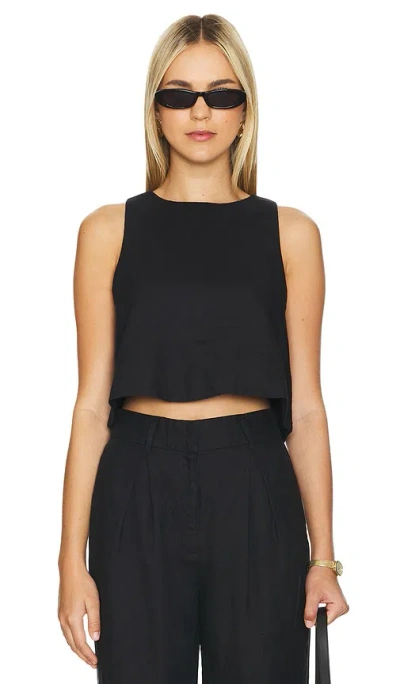 Posse Exclusive Poppy Linen Cropped Top In Black