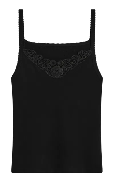 Posse Posy Lace-trimmed Cotton Tank Top In Black
