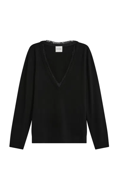 Posse Primrise Lace-trimmed Merino Sweater In Black