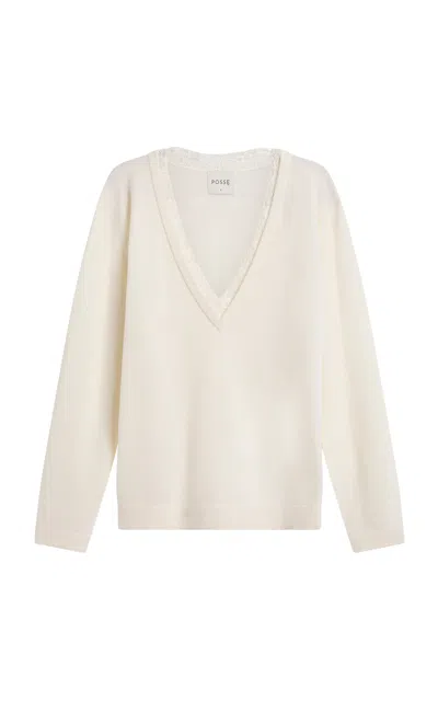Posse Primrise Lace-trimmed Merino Sweater In White